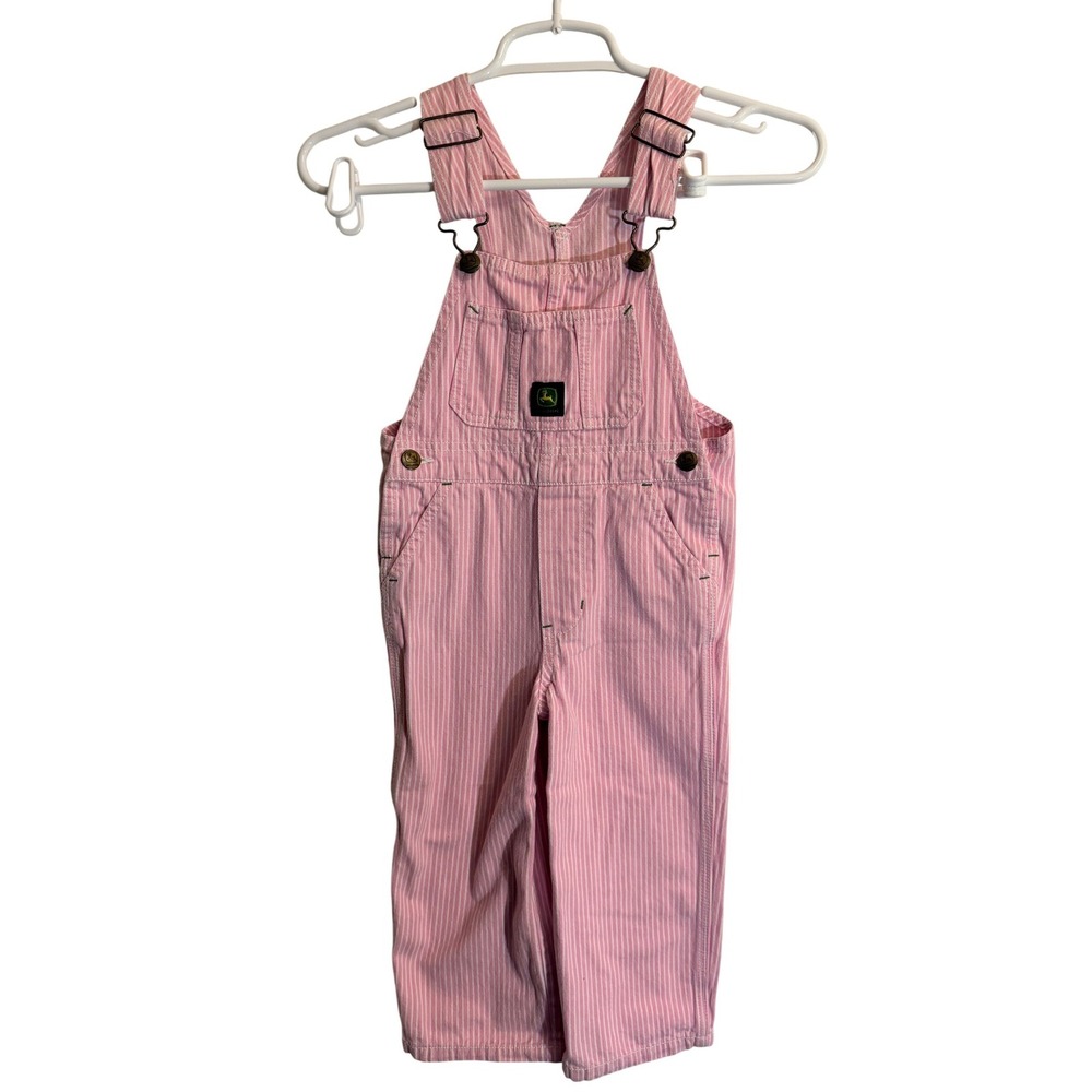 John Deere Kids Pink White Stripe Cotton Denim Bib Overalls Dungarees 4T